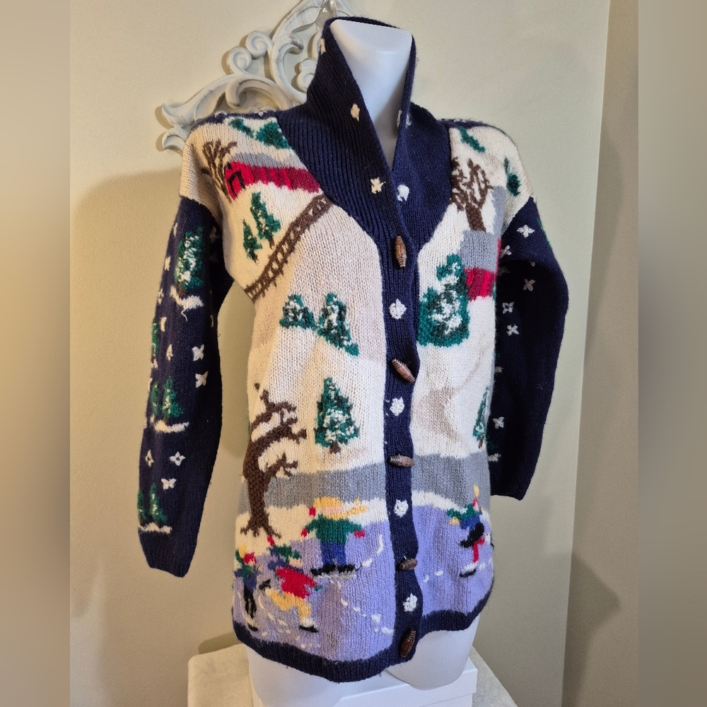 Vintage WOOL NORTHERN ISLES HAND KNIT SWEATER Country Winter Unique Rare Grama